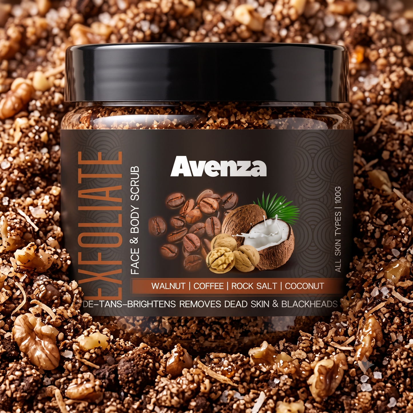 Avenza Coffee, Walnut &amp; Rock Salt Body Scrub